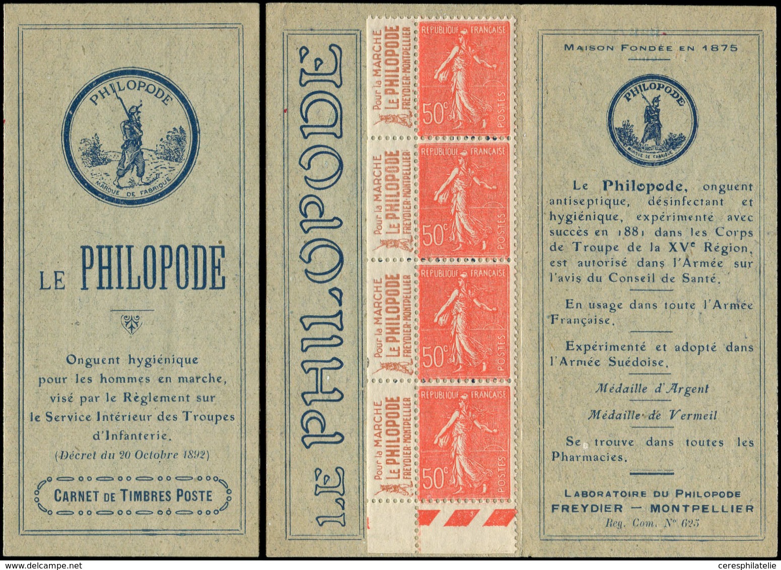 CARNETS Privées - Carnets Privés P19c : Semeuse Lignée, 50c. Rouge, LE PHILOPODE 1875 1er Semestre, Superbe - Autres & Non Classés