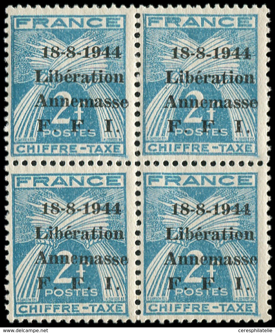 ** TIMBRES DE LIBERATION - ANNEMASSE 17 : 2f. Bleu-vert, BLOC De 4, TB - Libération