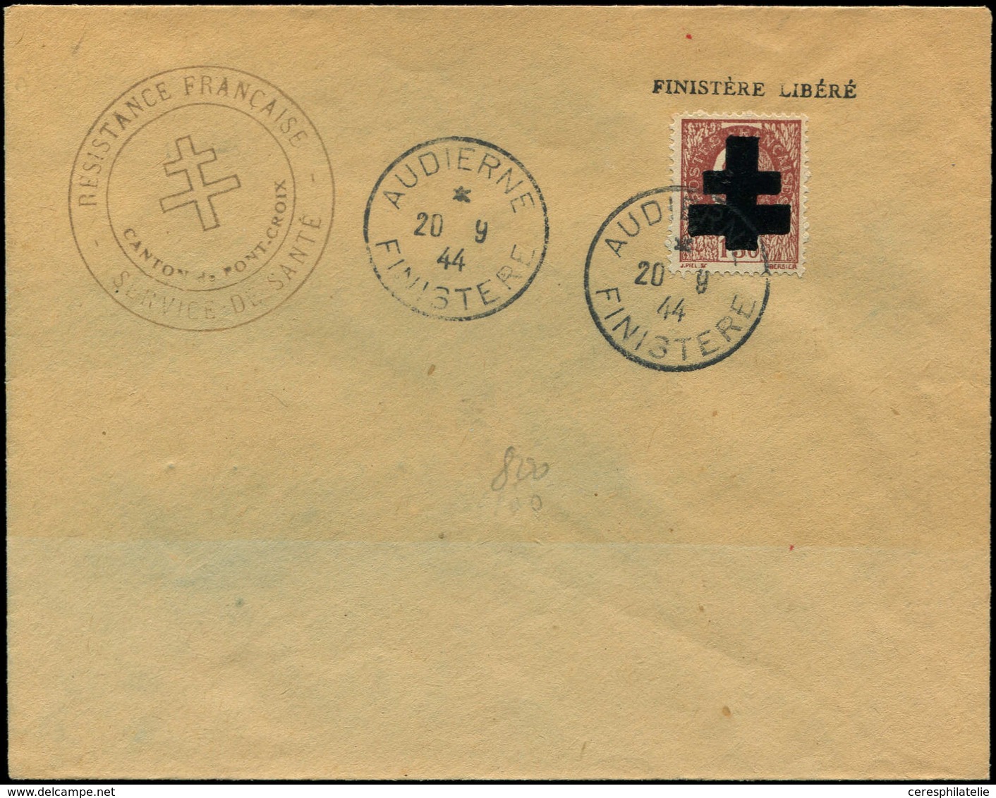 Let TIMBRES DE LIBERATION - AUDIERNE 12 : 1f50 Brun-rouge, T II, Obl. 20/9/44 Sur Env., TB - Befreiung