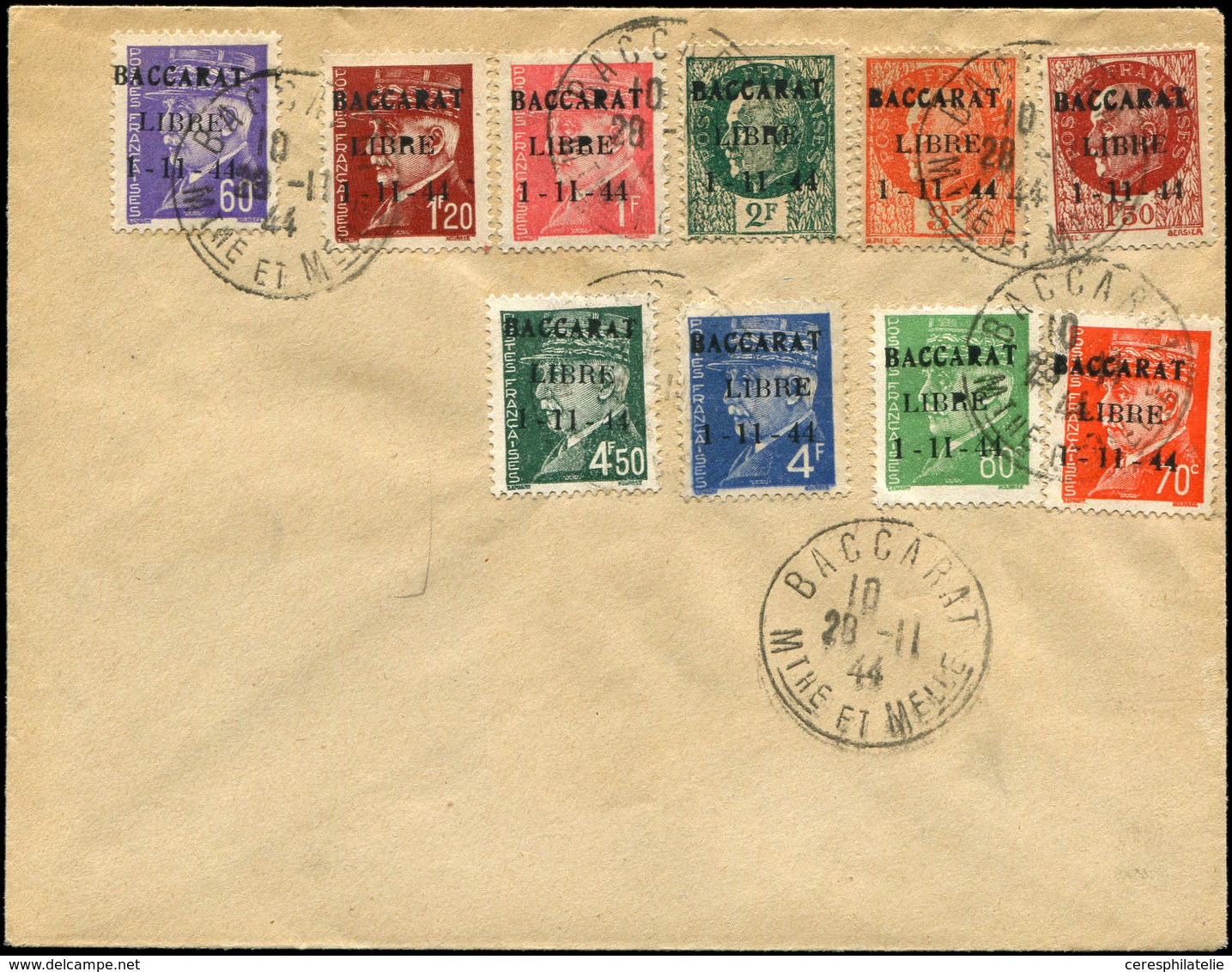 Let TIMBRES DE LIBERATION - BACCARAT 1/10 : Obl. 28/11/44 Sur Env., TB - Libération