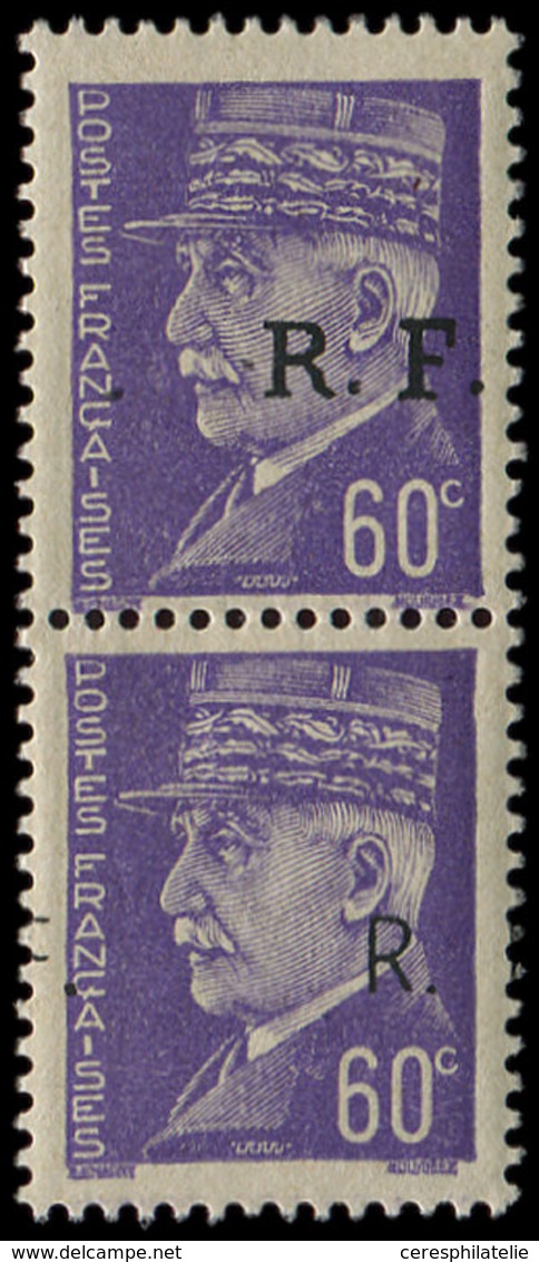 ** TIMBRES DE LIBERATION - BORDEAUX 1 : 60c. Violet, PAIRE T II Tenant à T I Lui Même Surch. à Cheval, TB - Befreiung