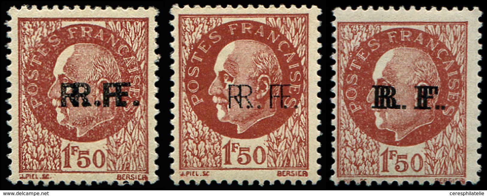 * TIMBRES DE LIBERATION - BORDEAUX 6a : 1f50 Brun-rouge, Les 3 Types Surcharge DOUBLE, TB, Signés Mayer - Befreiung