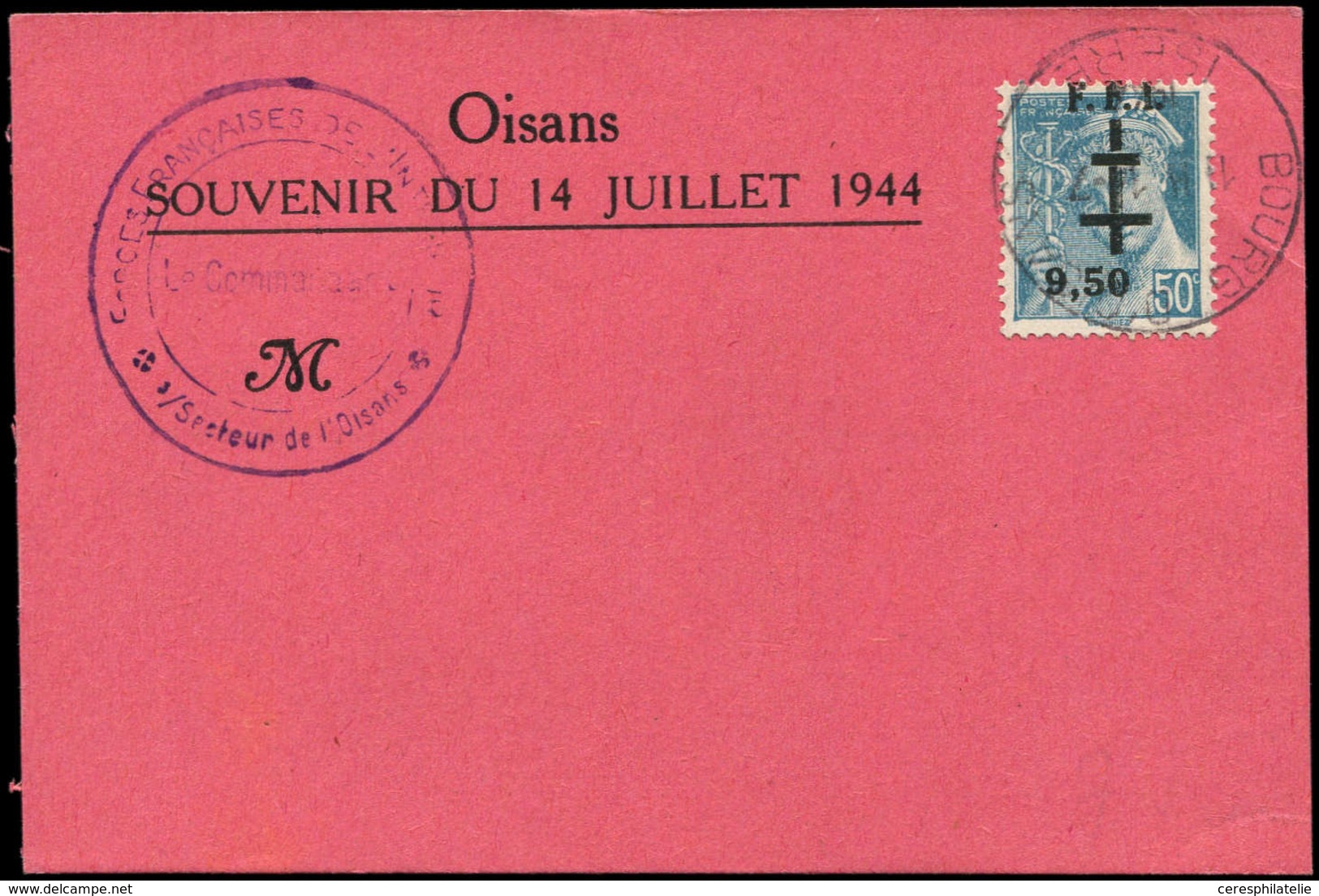 Let TIMBRES DE LIBERATION - BOURG D'OISANS 1 : 50c. + 9,50 Turquoise Obl. Sur Carte Souvenir, TB - Befreiung