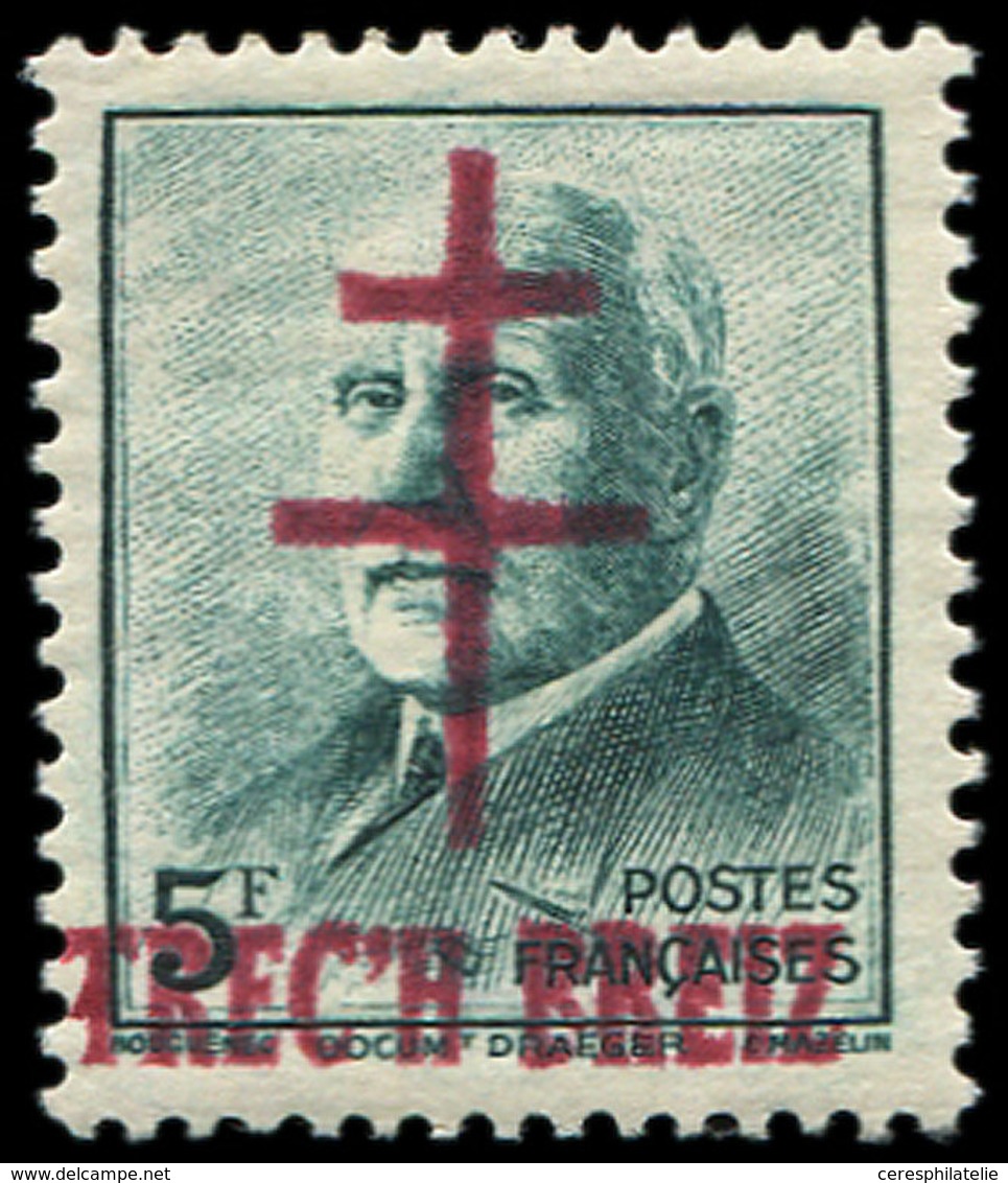 * TIMBRES DE LIBERATION - BRETAGNE TREICH BREIZ 14 : 5f. Vert-bleu, TB, Signé Mayer - Libération