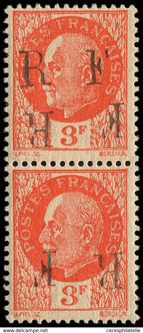 ** TIMBRES DE LIBERATION - CINQ MARS LA PILE 11 : 3f. Orange, DOUBLE Surch. Dont Une RENVERSEE Tenant à Normal, TB - Befreiung