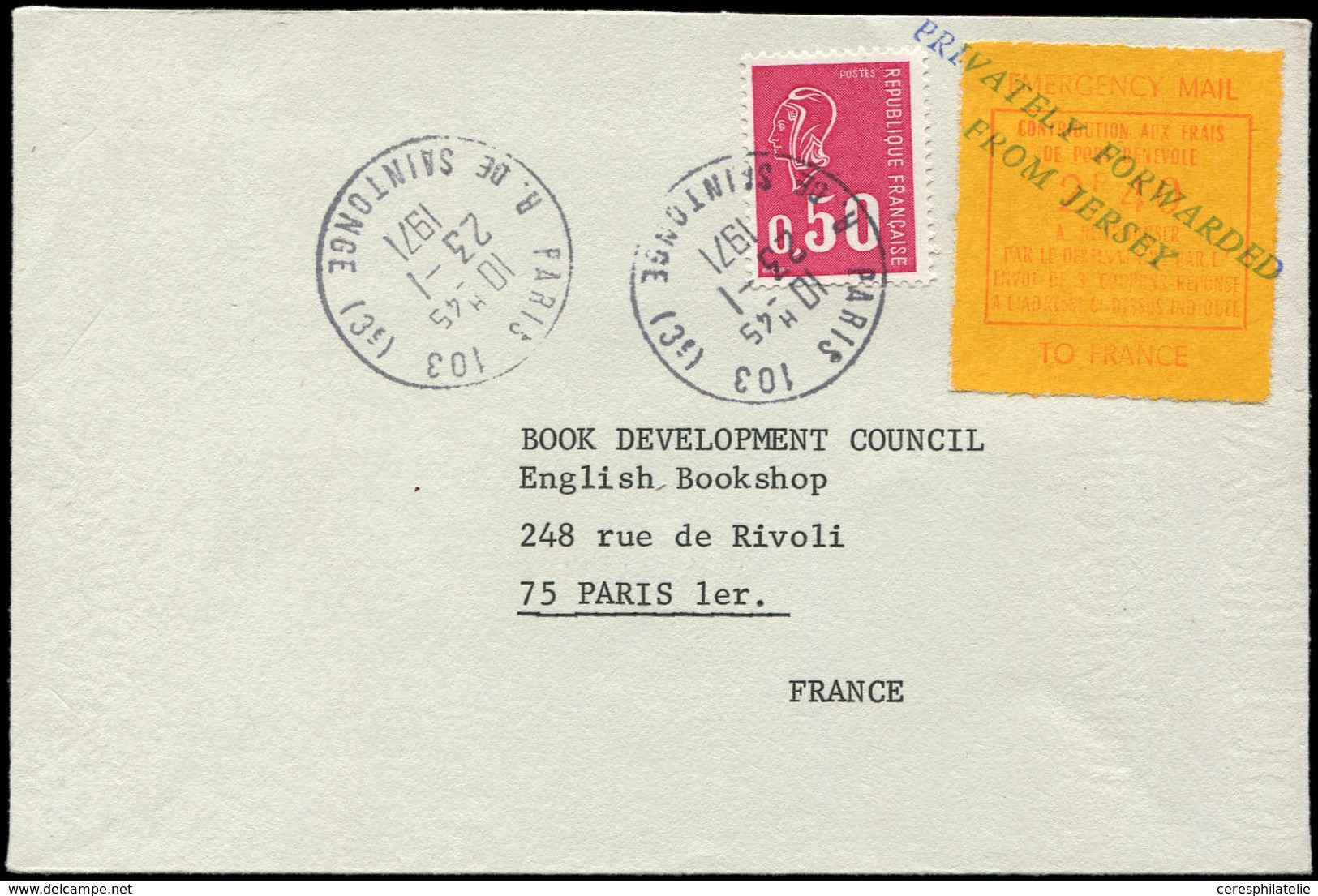 Let Spécialités Diverses - TIMBRES DE GREVE, PARIS-JERSEY 11 : 2f40 Rouge Sur Jaune Obl. PRIVATELY FORWARDED/FROM JERSEY - Autres & Non Classés