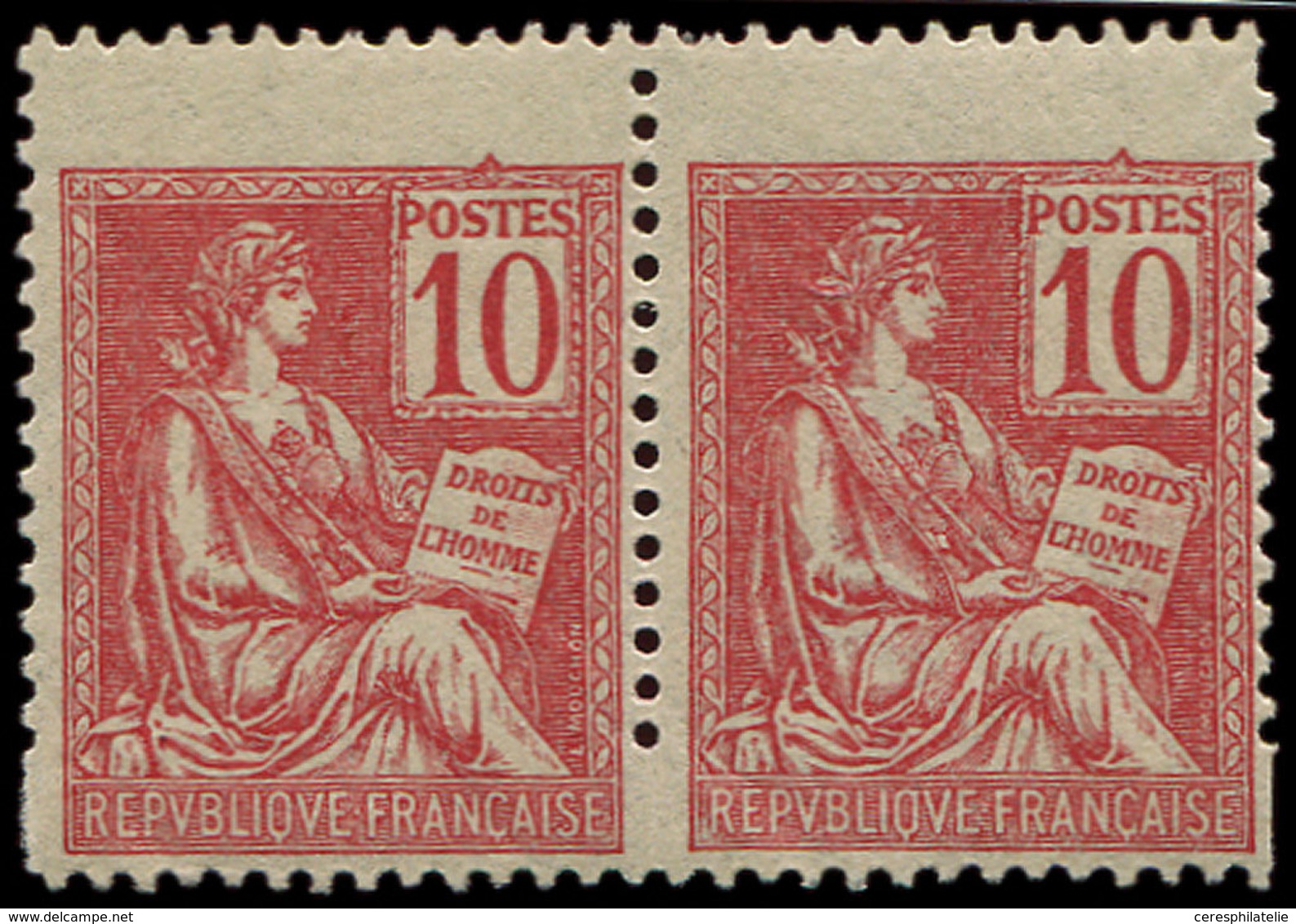 * VARIETES - 116   Mouchon, 10c. Rouge, PAIRE Timbres PLUS GRANDS Par Décalage Du Peigne, TB - Neufs