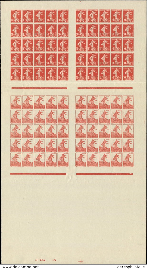 (*) VARIETES - 134A  Semeuse Avec Soleil Levant, 10c. Rouge Et N°134 10c. Rouge Semeuse Avec Sol, FEUILLE De 100, Dont 1 - Neufs