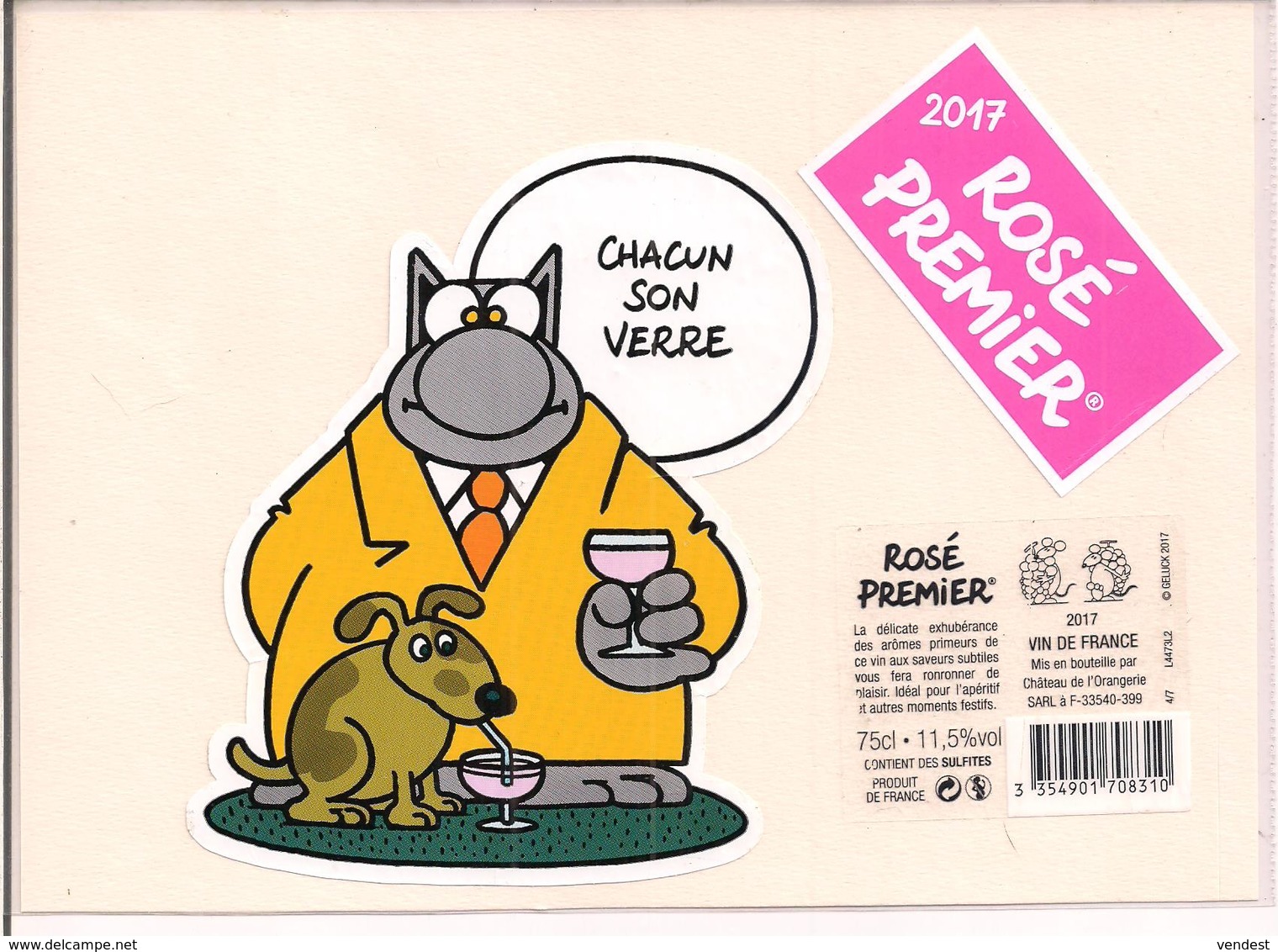 Etiquette Décollée " Chacun Son Verre " - Geluck - Rosé Premier 2017 - - Bordeaux