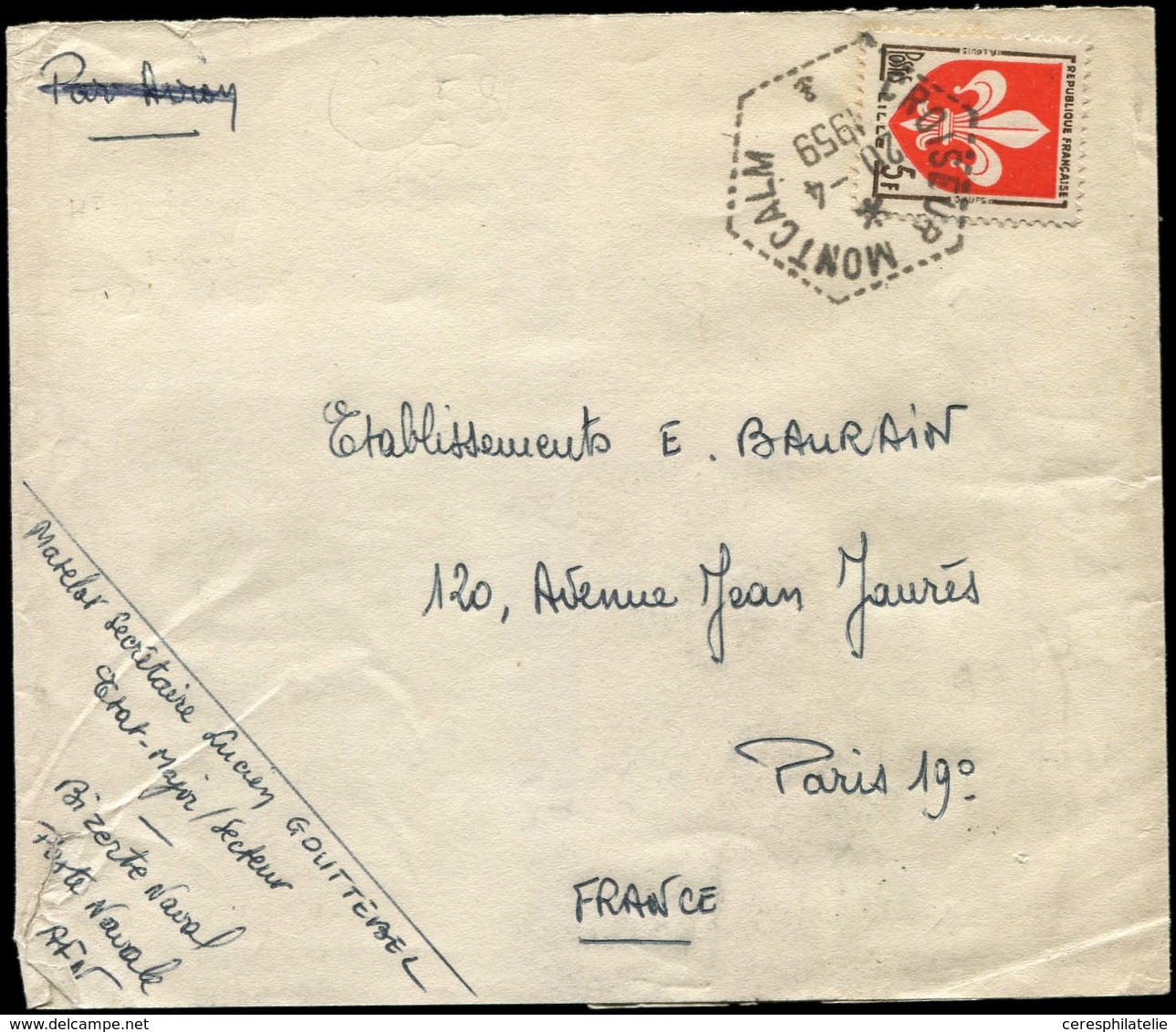 Let Oblitérations Navales - N°1185 Obl. Càd Hexag. CUIRASSE MONTCALM 20/4/59 Sur Bande, TB - Seepost