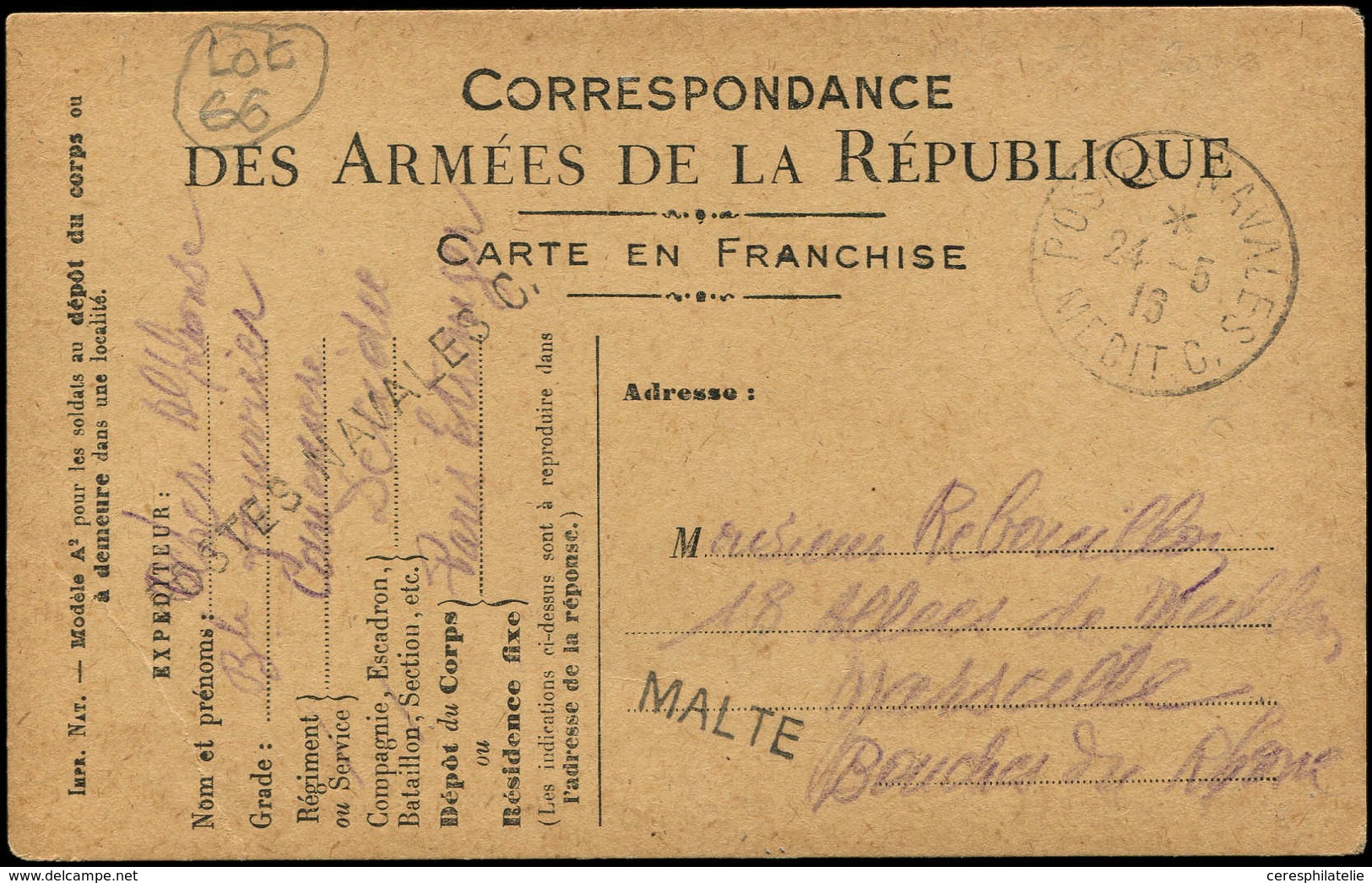 Let Oblitérations Navales - Lot De 5 Lettres Ou CP Avec Càd De La Poste Navale Divers, 1916-61, TB - Poste Navale