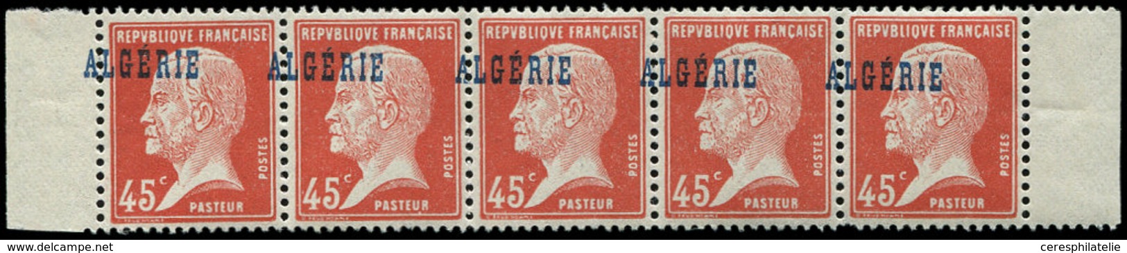 ** ALGERIE 22 : 45c. Rouge, Surcharge A CHEVAL, BANDE De 5 Avec Bords, TB - Lettres & Documents