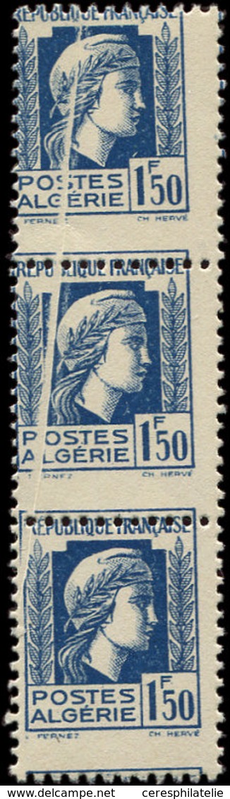 ** ALGERIE 214 : Marianne, BANDE Verticale De 3, PIQUAGE à CHEVAL Et PLI ACCORDEON Sur Les 3 Ex., TB - Lettres & Documents