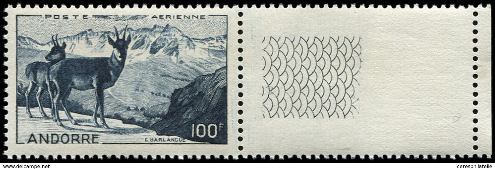 ** ANDORRE PA 1 : 100f. Bleu Ardoise, Isards, Bdf, TB - Luftpost