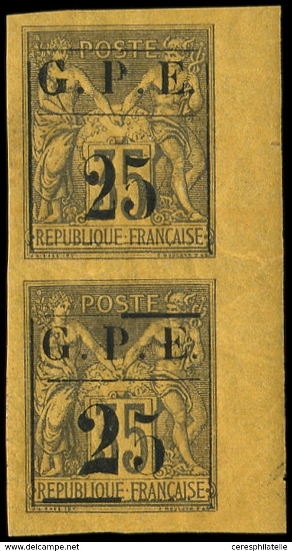 * GUADELOUPE 2a : 25 Sur 35c. Violet-noir Sur Jaune, GROS 2 Tenant à Normal **, Bdf, TB - Autres & Non Classés