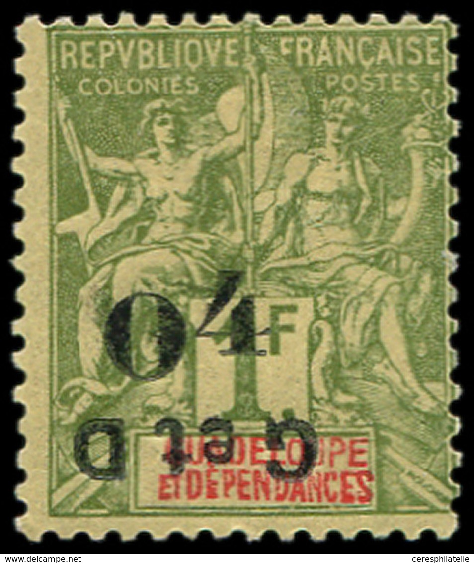 * GUADELOUPE 48j : 04 Sur 1f. Olive, Surcharge RENVERSEE Et Chiffre 4 Droit, R Et TB. Br - Autres & Non Classés