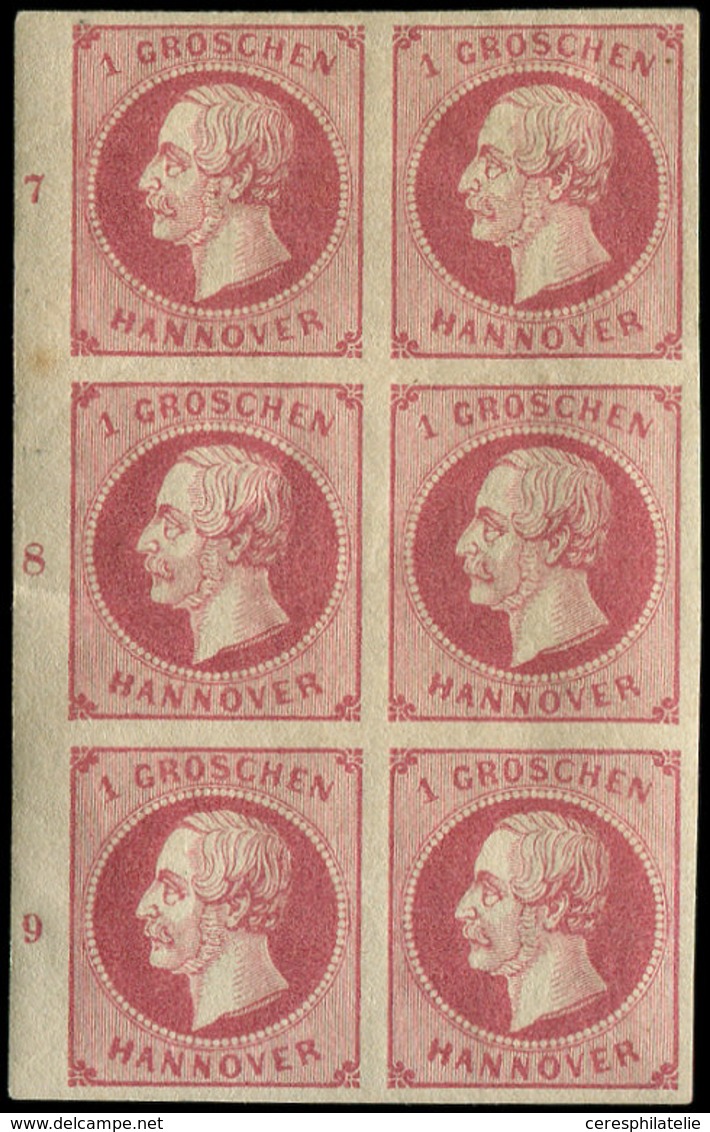 ** ALLEMAGNE (ANCIENS ETATS) HANOVRE 17a : 1g. Lilas-rose, BLOC De 6 Bdf Avec N°7, 8 Et 9, 2 Ex. Sont *, Un Autre Avec C - Hanovre