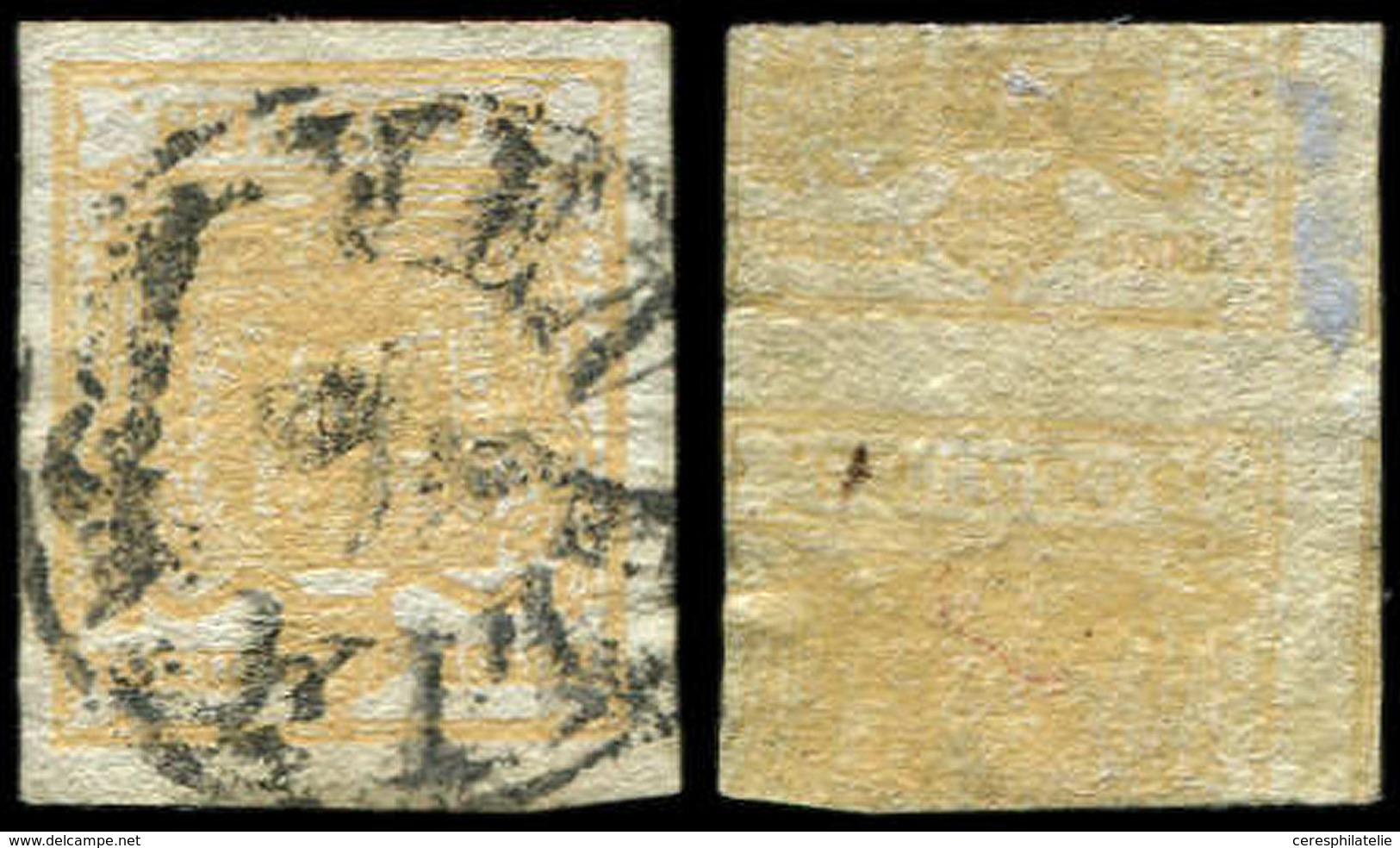 ITALIE (ANCIENS ETATS) LOMBARDO-VENETIE 1c : 5c. Jaune, Obl., Impression RECTO-VERSO, TB - Lombardo-Vénétie