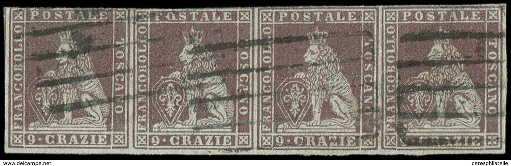 ITALIE (ANCIENS ETATS) TOSCANE 8 : 9cr. Brun-lilas, BANDE De 4 Obl., TB - Toskana