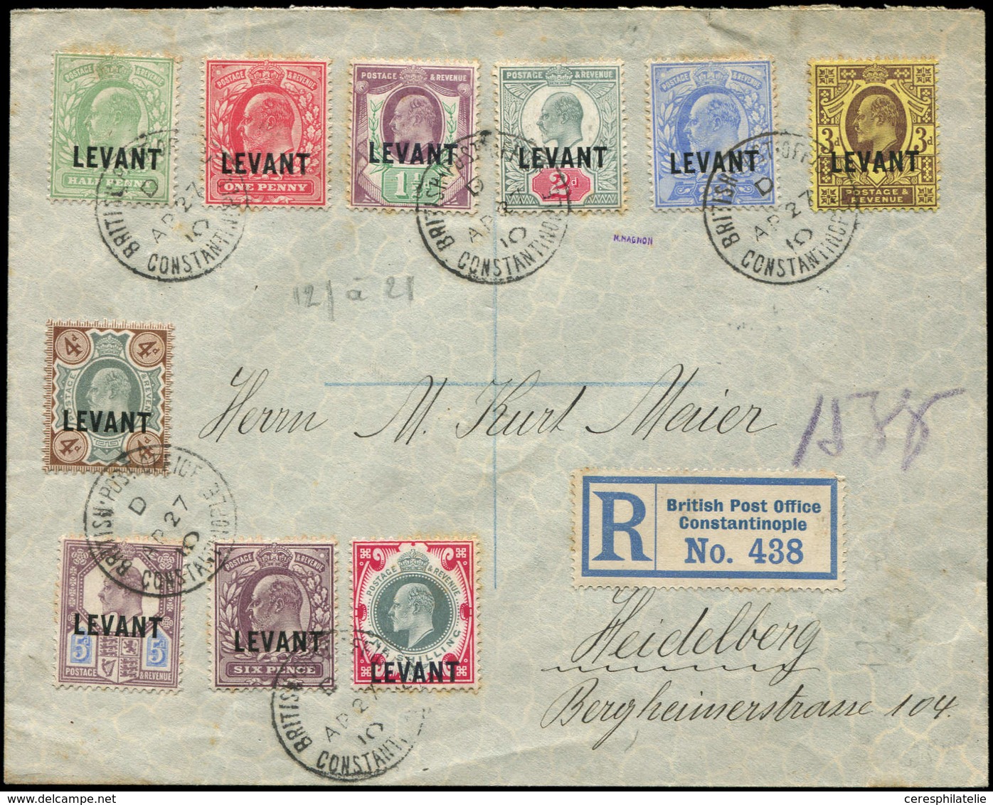 Let LEVANT Bureaux Anglais 12/21 : La Série Obl. CONSTANTINOPLE 27/4/10 S. Env. Rec., TB - Britisch-Levant