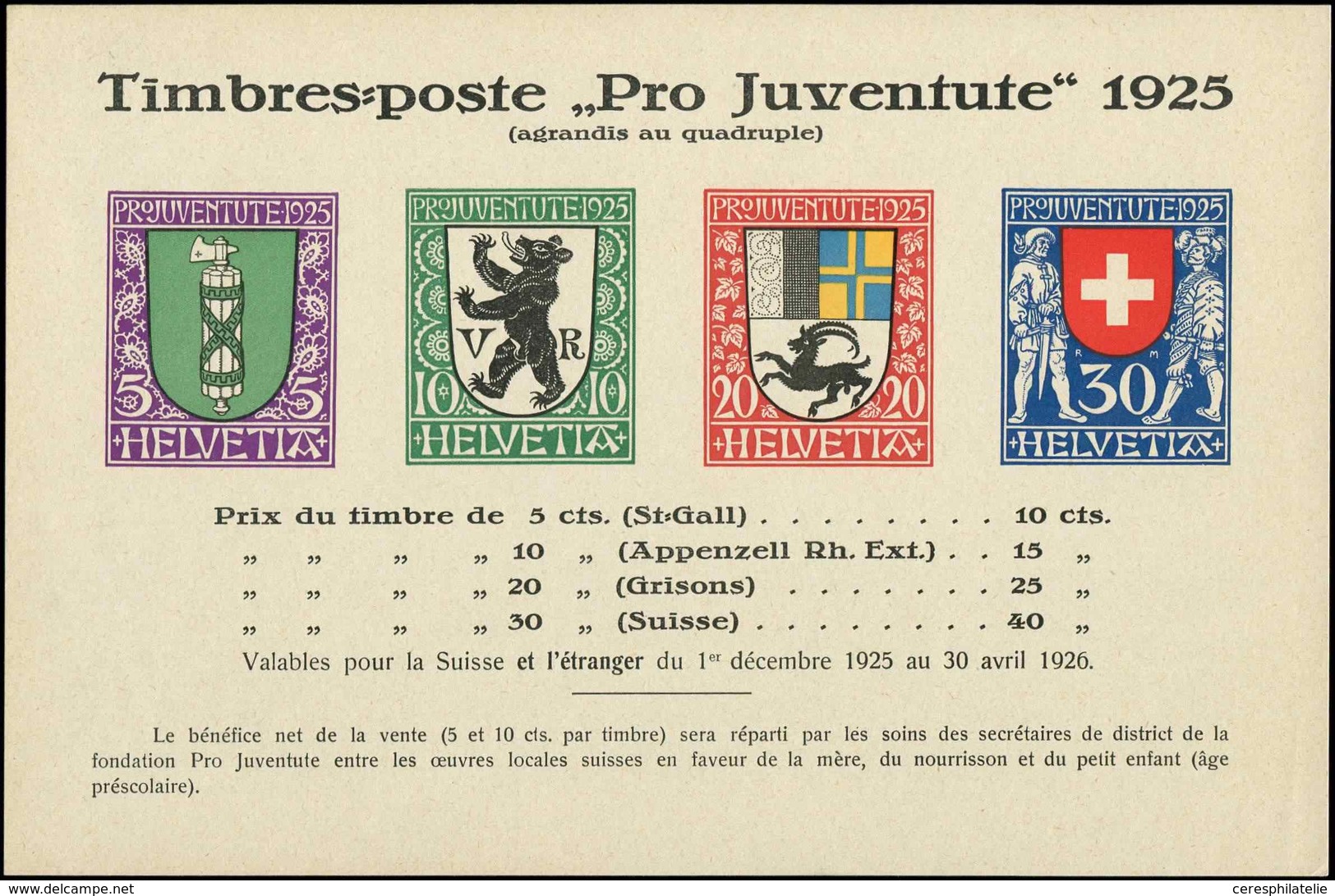 SUISSE 218/21 : Pro-Juventute 1925, Grands Formats Imprimés Sur Feuillet De Présentation, TB - Gebraucht