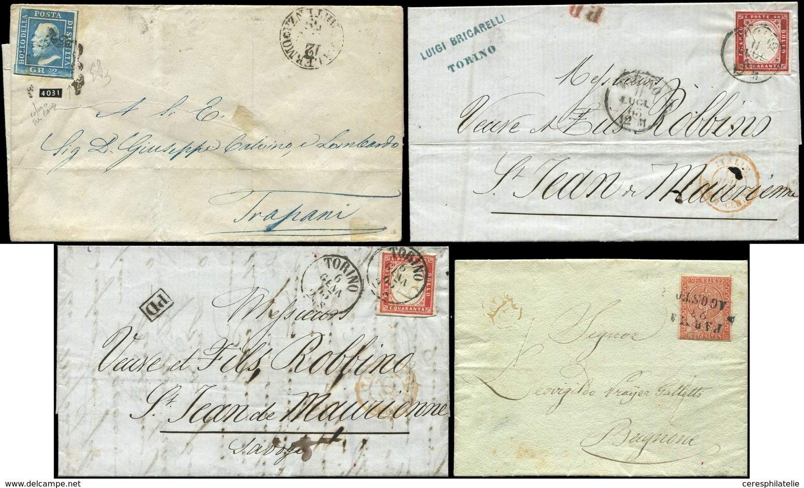 Let Italie, Anciens Etats, 4 Lettres Affr. Sicile, Sardaigne (2) Et Toscane, B/TB - Autres & Non Classés