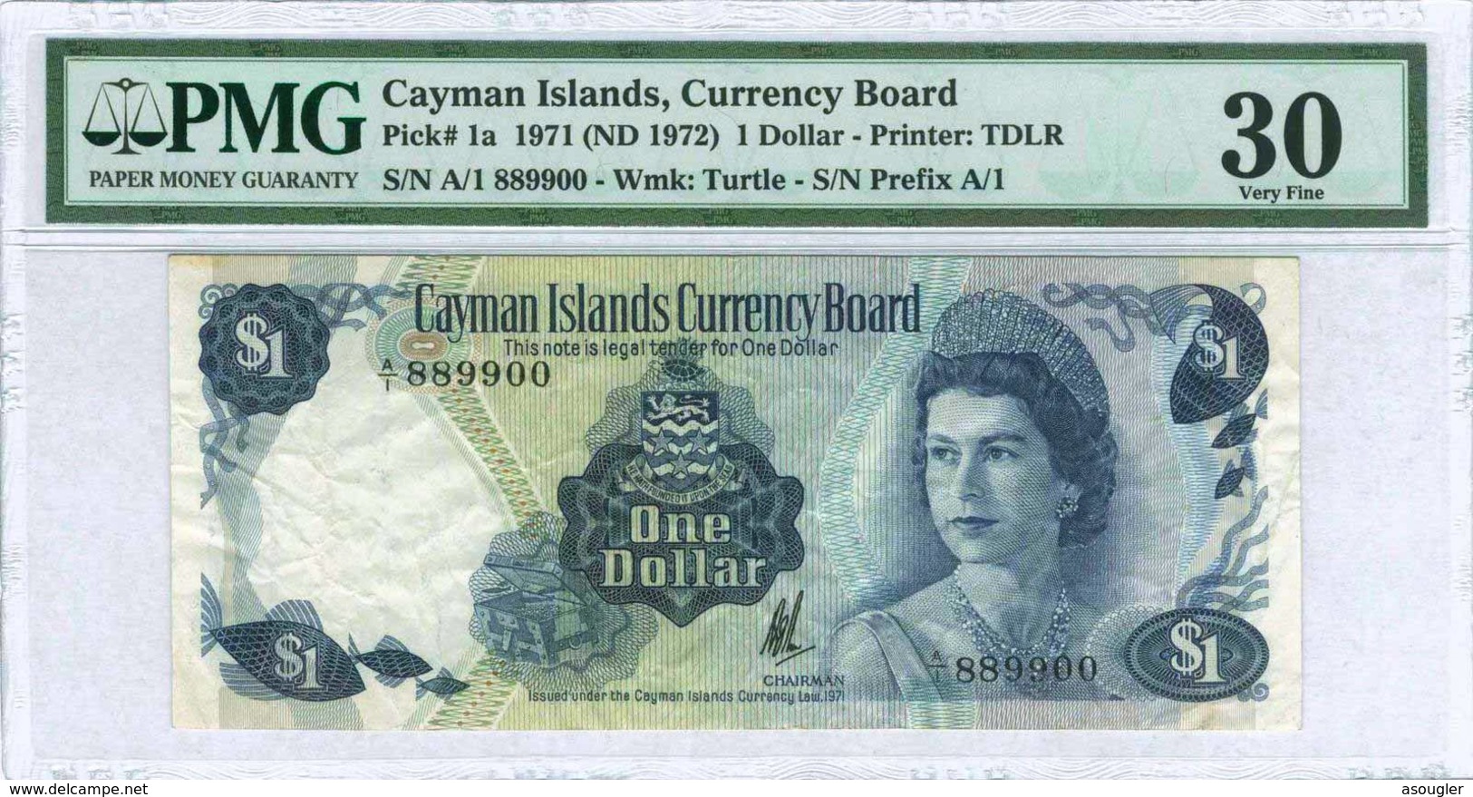 CAYMAN ISLANDS 1 DOLLAR L 1971 ND 1972 PMG 30 VF Ascending Pairs S/N P-1a "free Shipping Via Registered Air Mail" - Islas Caimán