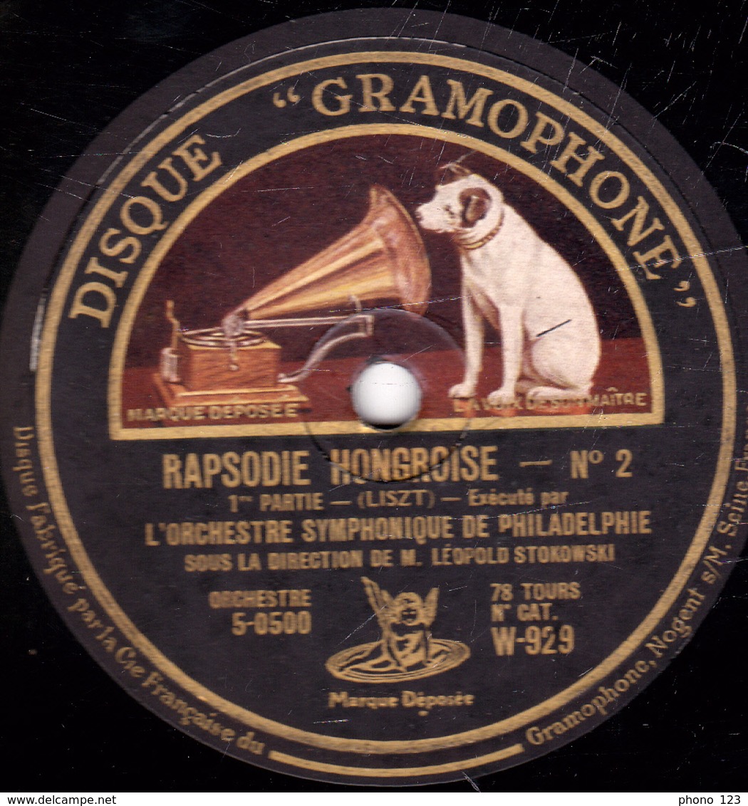 78 Trs - 30 Cm - Etat TB - RAPSODIE HONGROISE N°2 (LISZT) 1re Et 2e Parties - Orchestre Symphonique De Philadelphie - 78 T - Disques Pour Gramophone