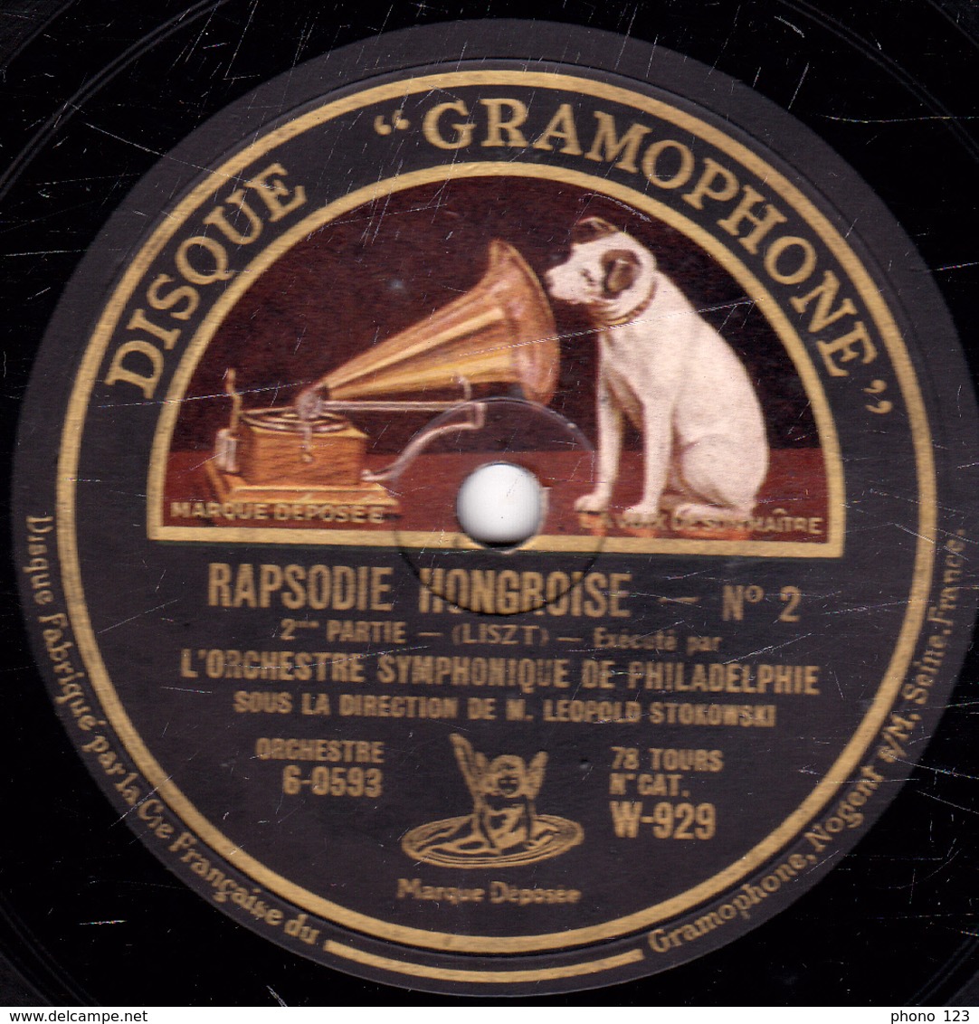 78 Trs - 30 Cm - Etat TB - RAPSODIE HONGROISE N°2 (LISZT) 1re Et 2e Parties - Orchestre Symphonique De Philadelphie - 78 T - Disques Pour Gramophone