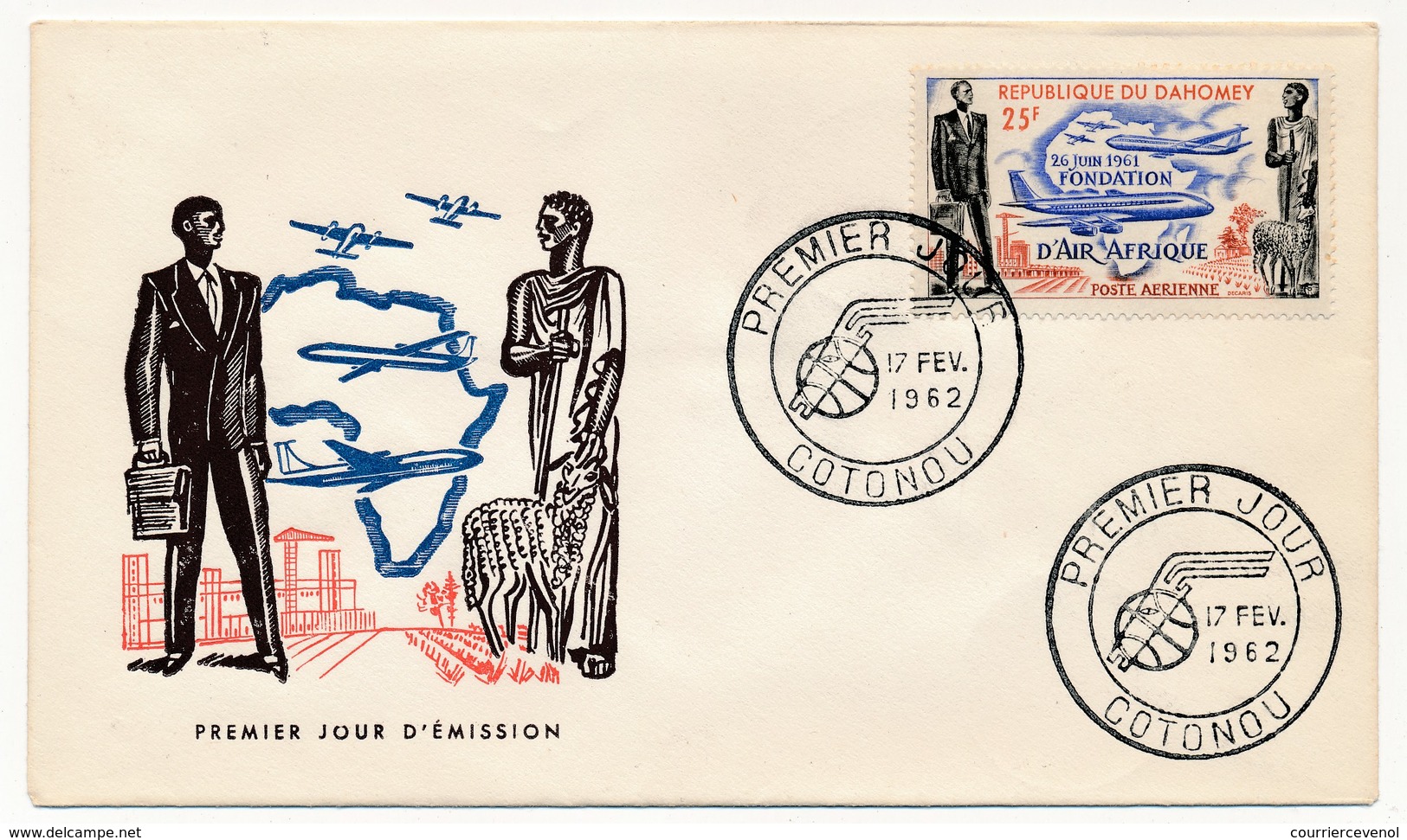 DAHOMEY => FDC - Fondation D'Air Afrique - 17 Fevrier 1962 + Bloc 4 Timbres + 2 - Benin – Dahomey (1960-...)