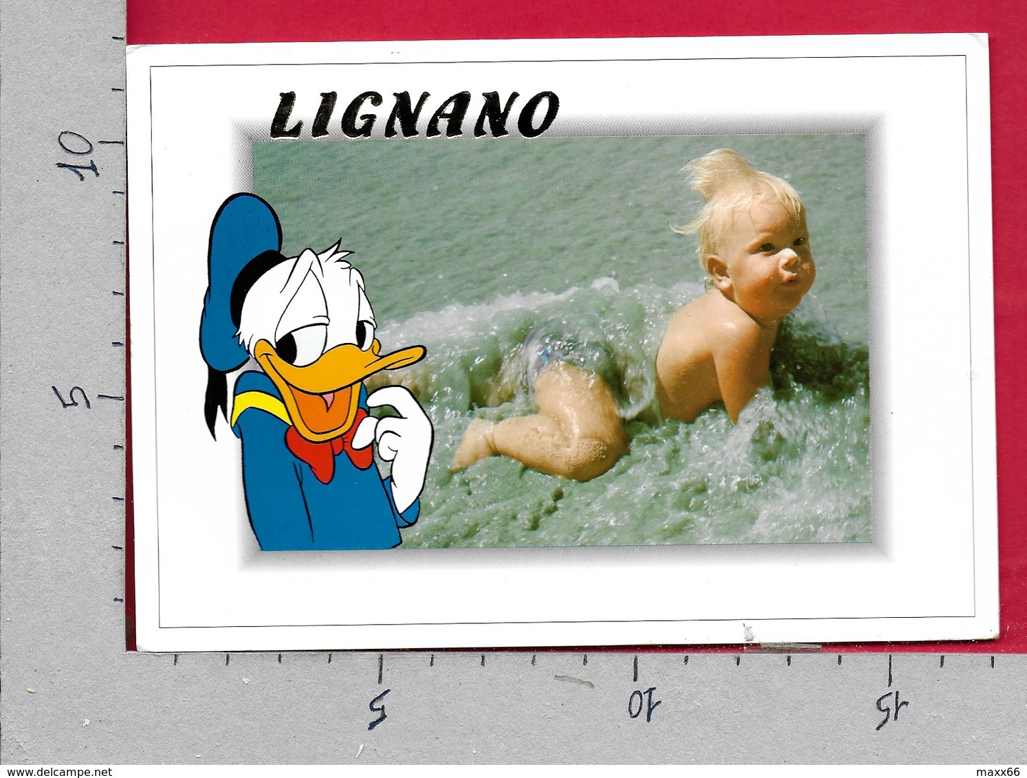 CARTOLINA VG ITALIA - DISNEY - LIGNANO (UD) - Paperino Con Bimbo In Acqua - 12 X 17 - ANN. 2002 - Altri & Non Classificati