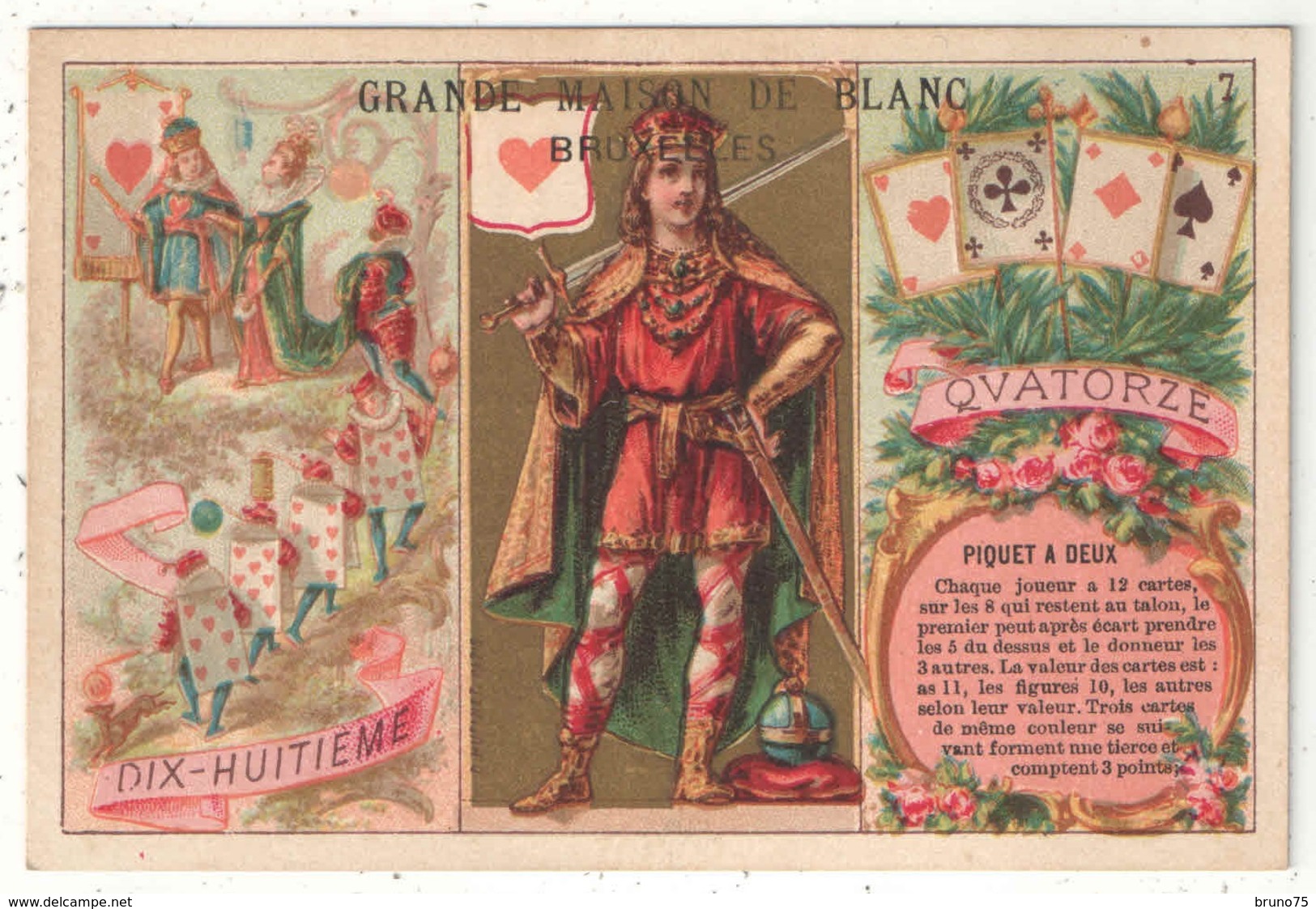 Chromo Doré Grande Maison De Blanc - Bruxelles - Cartes - Piquet à Deux - Roi De Coeur - Autres & Non Classés