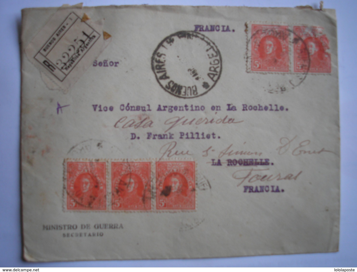 ARGENTINE - Enveloppe Recommandée De Buenos-Aires Du 28/04/1927 Pour La Rochelle Ré-acheminée à Fouras - Lettres & Documents