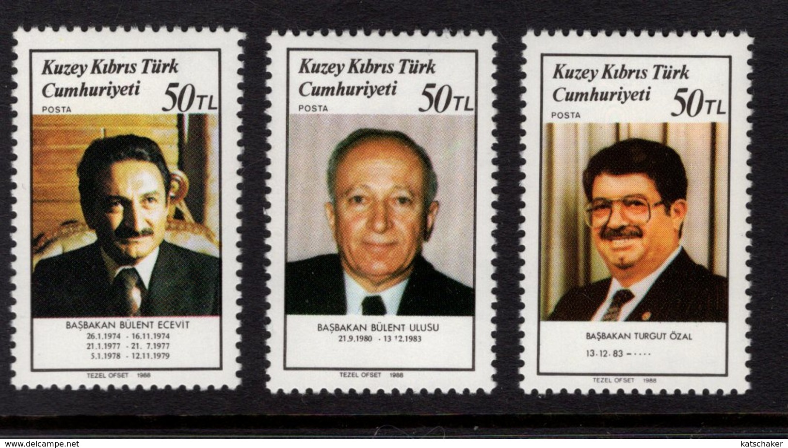 672546034 TURKISH CYPRUS 1988 POSTFRIS MINT NEVER HINGED POSTFRISCH EINWANDFREI SCOTT 227 229 TURKISH PRIME MINISTERS - Neufs
