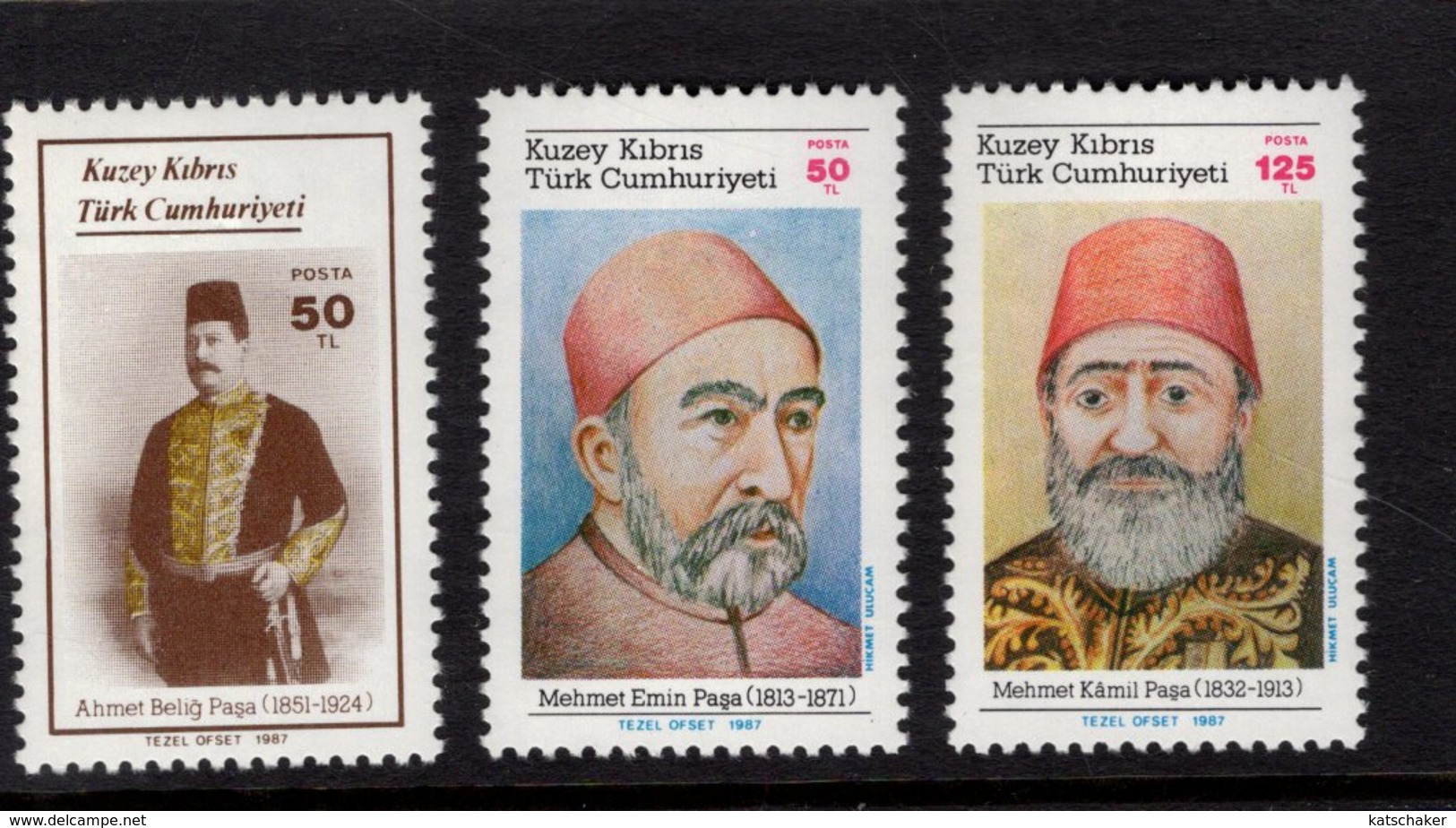 672557257 TURKISH CYPRUS 1987 POSTFRIS MINT NEVER HINGED POSTFRISCH EINWANDFREI SCOTT 213 214 215 FAMOUS MEN - Neufs