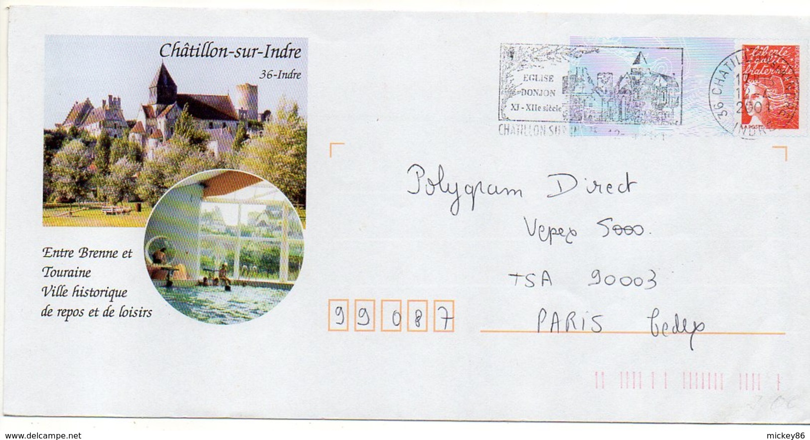 2001 --PAP Repiquage Luquet -CHATILLON SUR INDRE --Vues -Entre Brenne Et Touraine ---Cachet  Concordant - Prêts-à-poster: Repiquages /Luquet