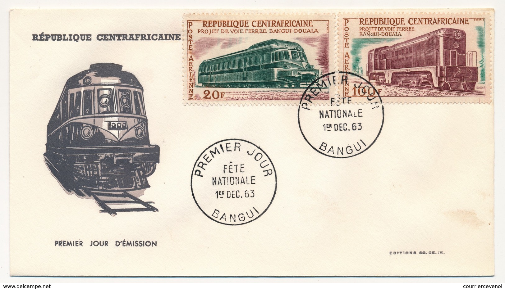 REP CENTRAFRICAINE => 2 FDC - Fête Nationale 1963 ( Trains / Projets De Voies Ferrées ) - Centrafricaine (République)