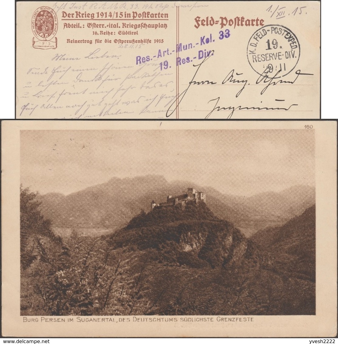 Allemagne / Italie 1915. Carte De Franchise Militaire. Castel Pergine (Burg Persen), Château Gothique Tardif. Alpes - Châteaux