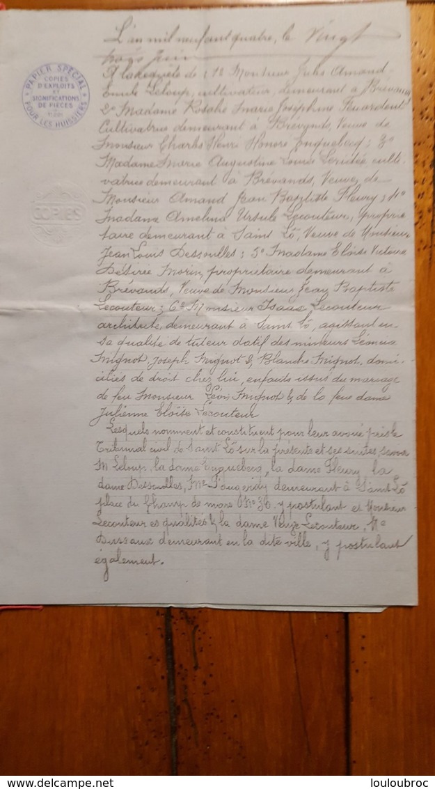 EXPLOIT D'HUISSIER  JUIN 1904  ISIGNY SUR MER CALVADOS - Historical Documents