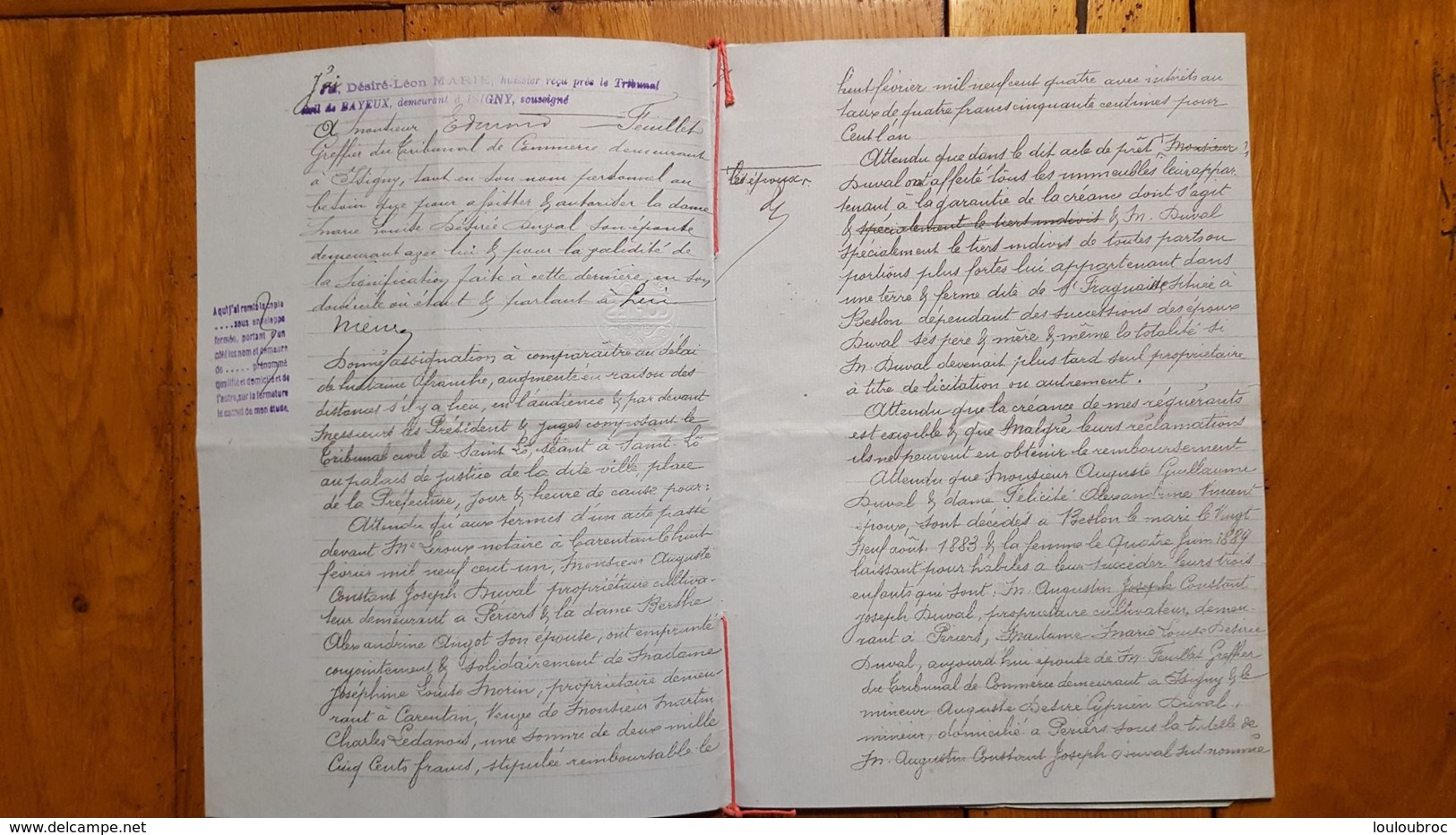 EXPLOIT D'HUISSIER  JUIN 1904  ISIGNY SUR MER CALVADOS - Historical Documents