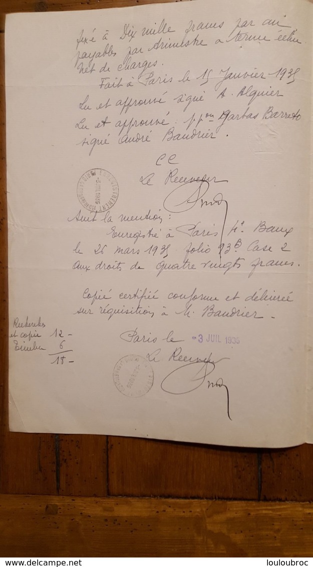 ACTE BUREAU DES BAUX ET FONDS DE COMMERCE MARS 1935 - Documents Historiques