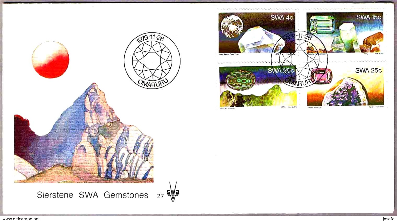 GEMSTONES OF SOUTH-WEST AFRICA. SPD/FDC Omaruru 1979 - Minerales