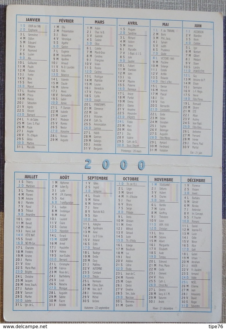 Petit Calendrier De Poche 2000 MG PTT Mutuelle Générale Des PTT - Petit Format : 1991-00