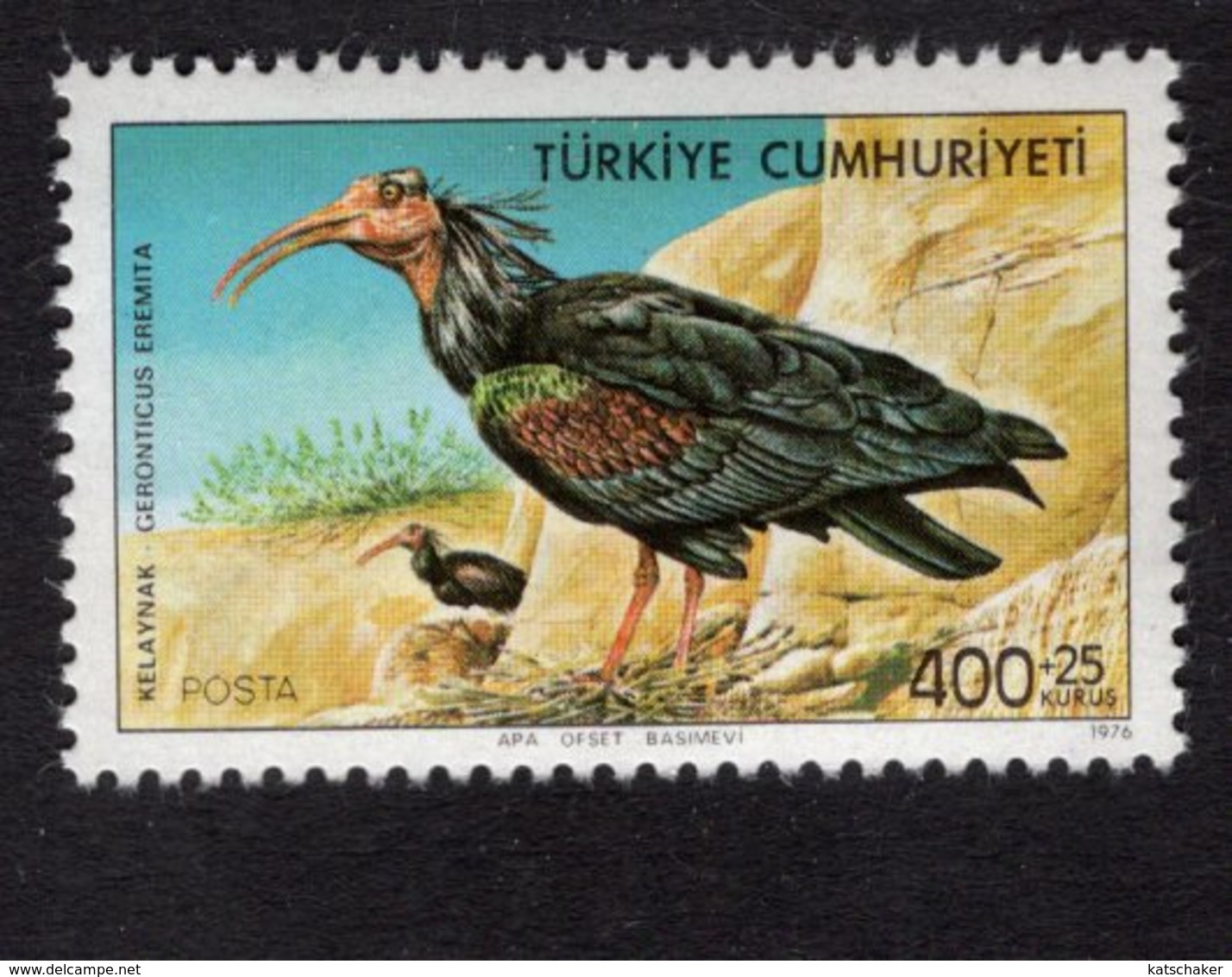 672593467 TURKEY 1976 POSTFRIS MINT NEVER HINGED POSTFRISCH EINWANDFREI SCOTT B156 BIRDS HERMIT IBIS - Neufs