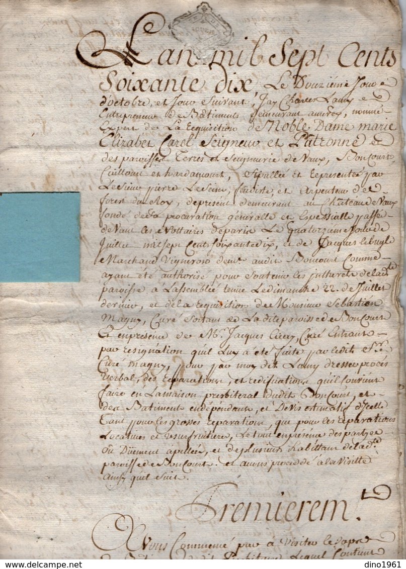 VP13.461 - Cachet Généralité De ROUEN - Acte De 1770 - Devis Pour Noble Dame M. H. CARREL De VAUX , De BONCOURT ........ - Algemene Zegels