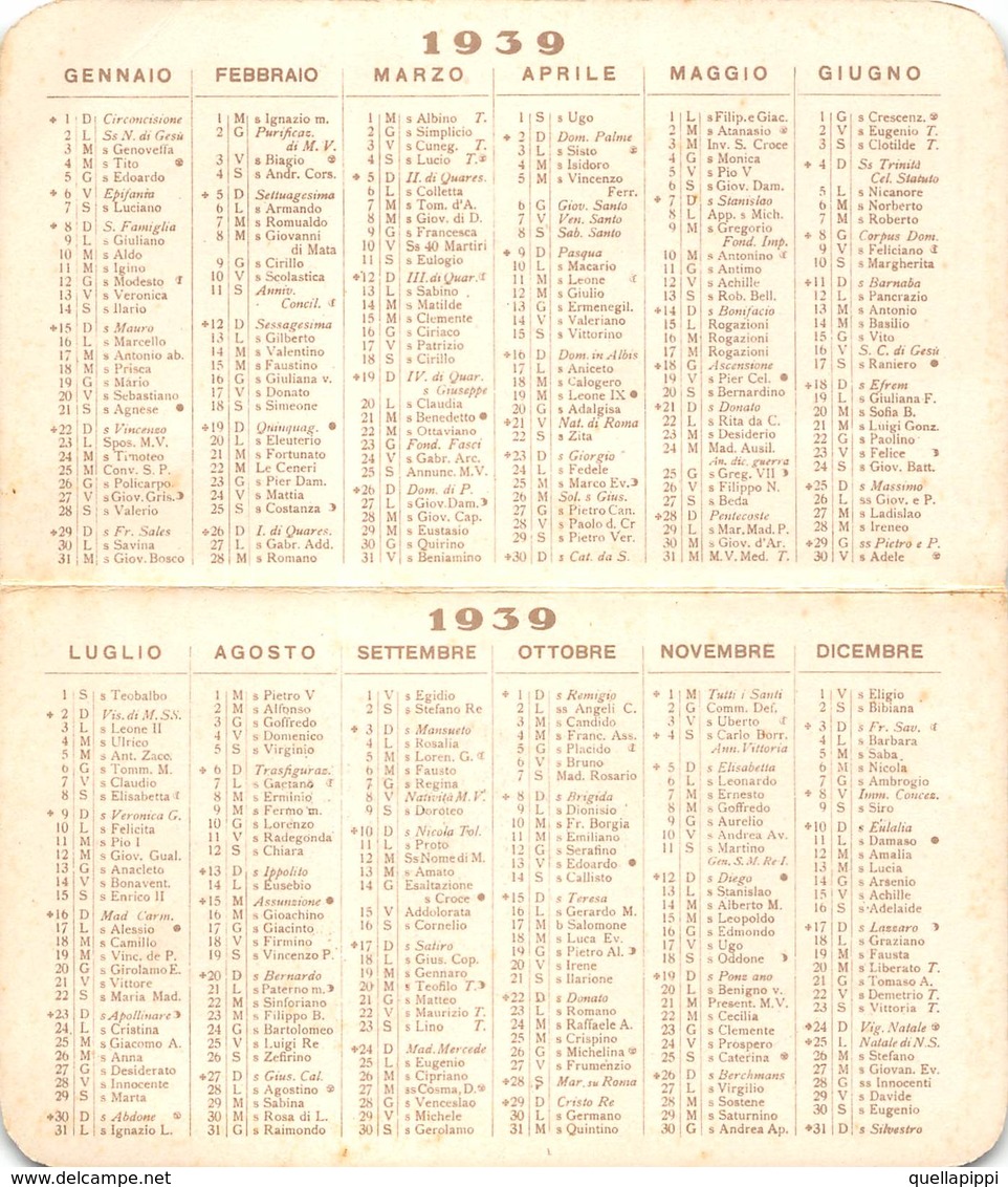 08871 "CALENDARIETTO - EFFIGE DELLA MADONNA - 1939" - Tamaño Pequeño : 1921-40