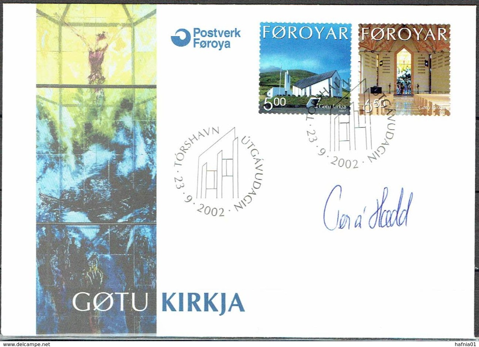 Faroe Islands 2002.  New Church Of Gøta.  Michel  433-34  FDC.  Signed. - Féroé (Iles)