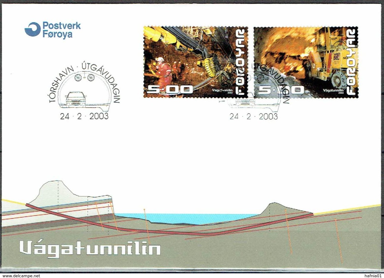 Faroe Islands 2003. Opening Of The Road Tunnel Between The Islands Streymoy And Vagar. Michel 446-47. FDC. - Féroé (Iles)