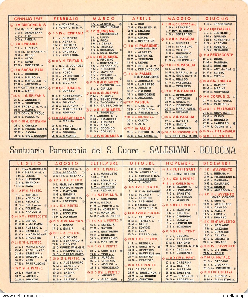 08881 "CALENDARIETTO-S. TERESA DEL BAMBINO GESU'-SACRO CUORE DI GESU'- SANTUARIO SALESIANI BOLOGNA-1957" - Formato Piccolo : 1941-60