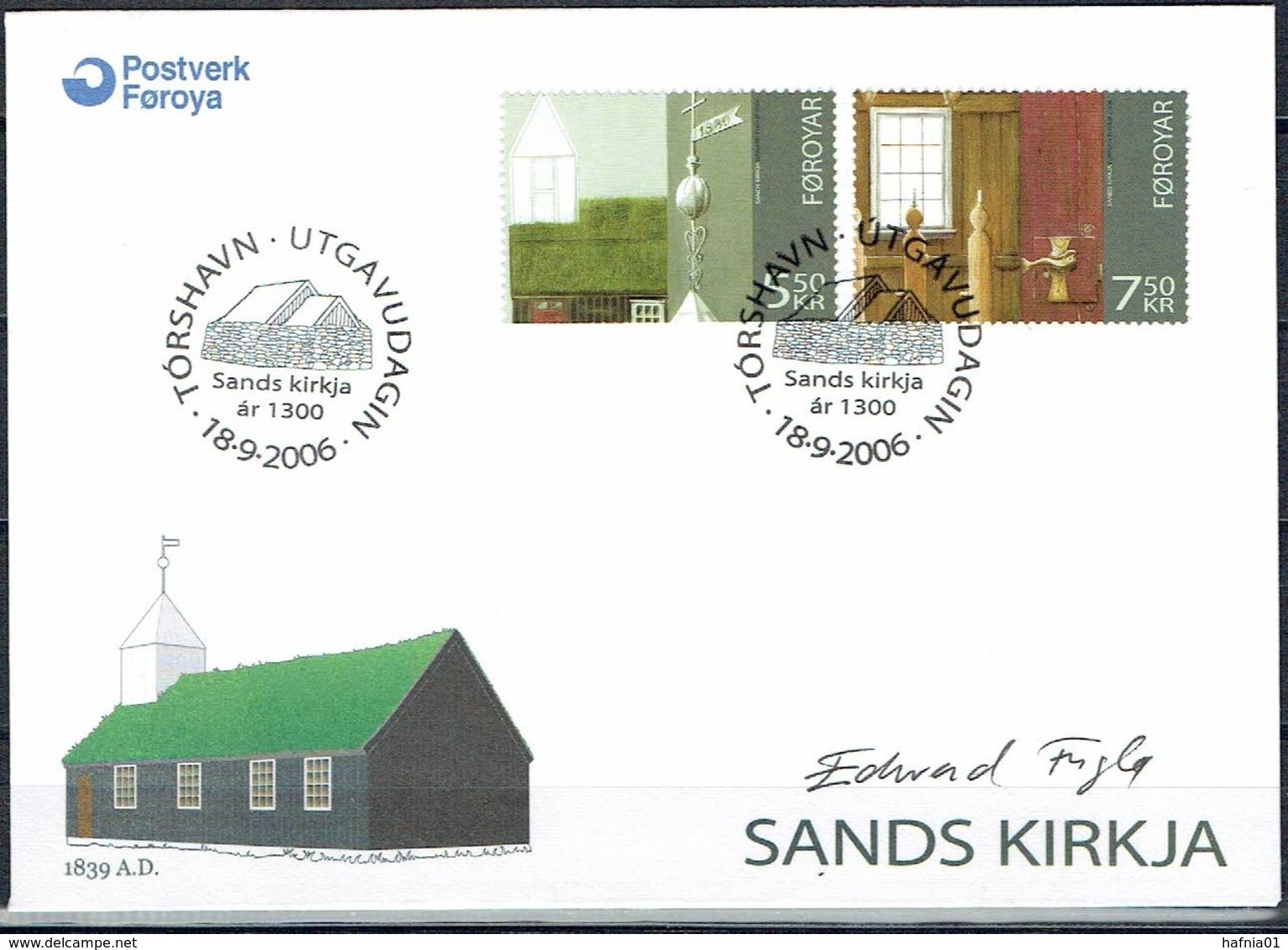 Faroe Islands 2006.  Church Of Sandur. Michel  584-85  FDC.  Signed. - Féroé (Iles)